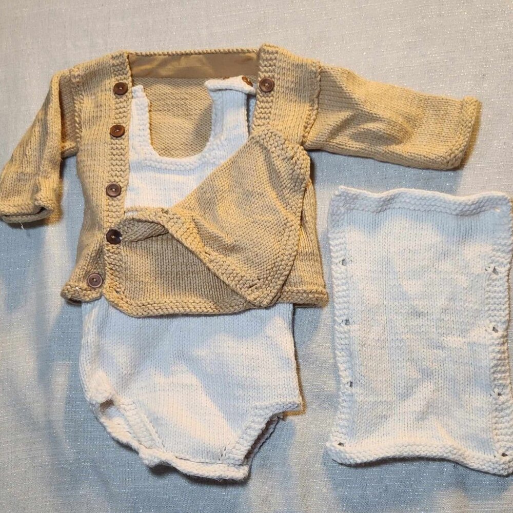 Hand Knitted Baby Bodysuit and Jacket 6-9 Months With Replaceable Jacket Front
